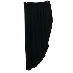 Vertiche Fashion Ink Black Asymmetrical High Low Pleated Festival Skirt Medium